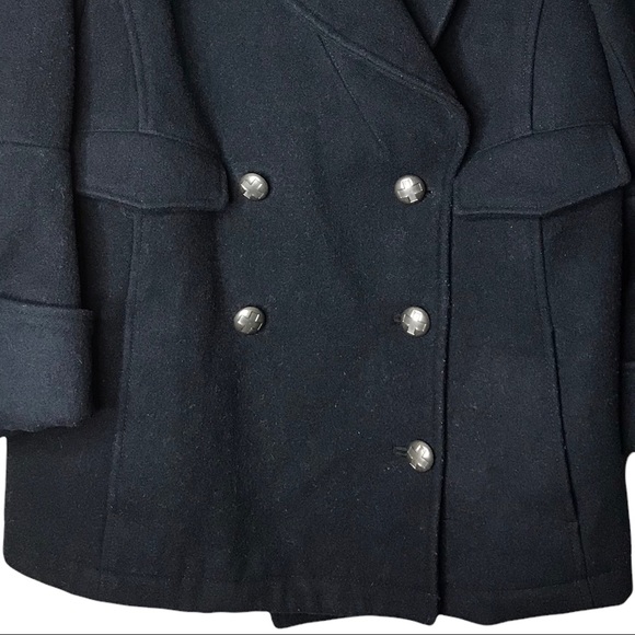 Anthropologie Celestial Deep Navy Pea Coat Jacket Wool Blend Button Fron… - Picture 6 of 16